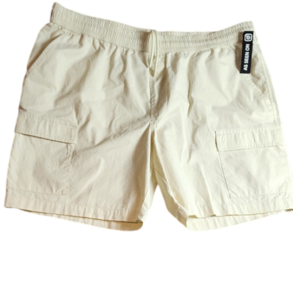 Original Use Mens Cargo Shorts Cream Off White XL NWT  Elastic Waist Pockets